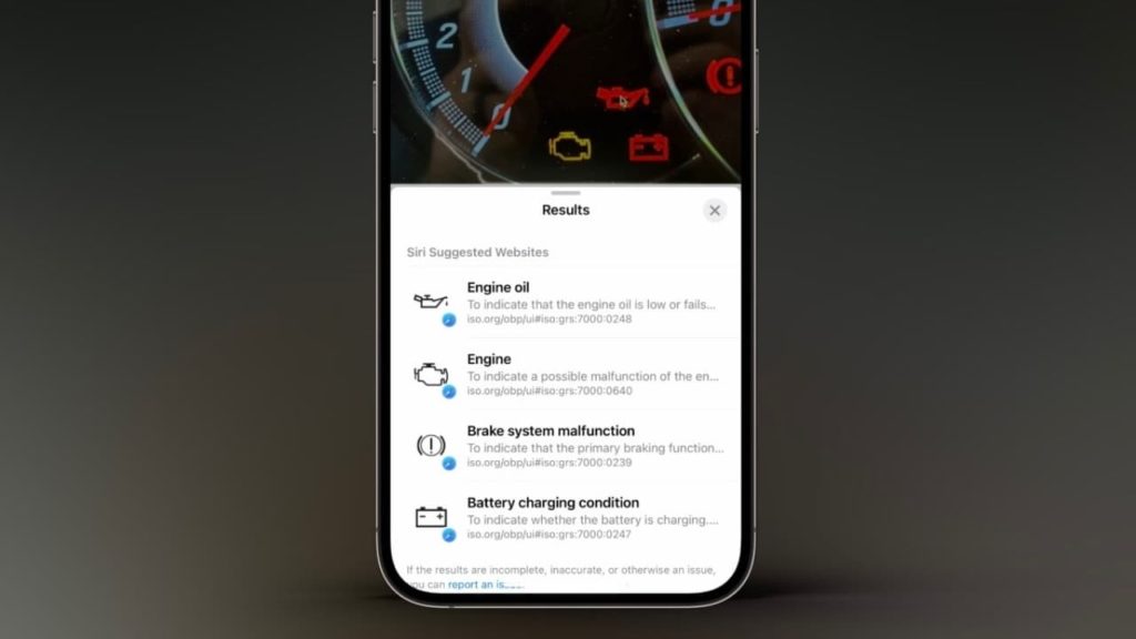 iOS 17 pode identificar luzes de aviso no seu carro