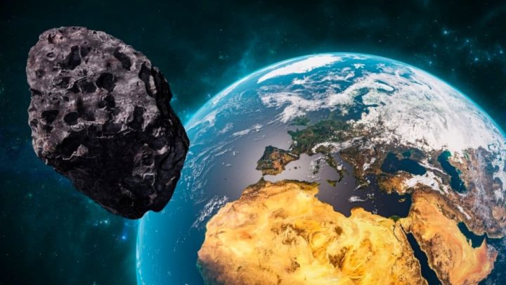 Ilustração asteroide a passar pela Terra