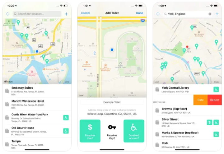Aplicação Flush - Toilet Finder & Map para iOS