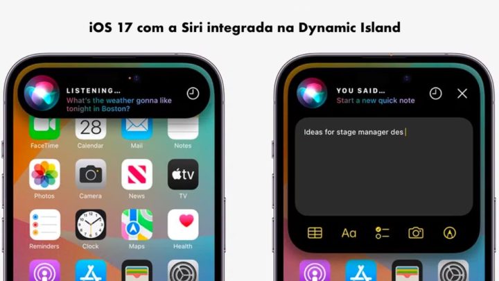 Ilustração da Siri integrada na Dynamic Island no iOS 17