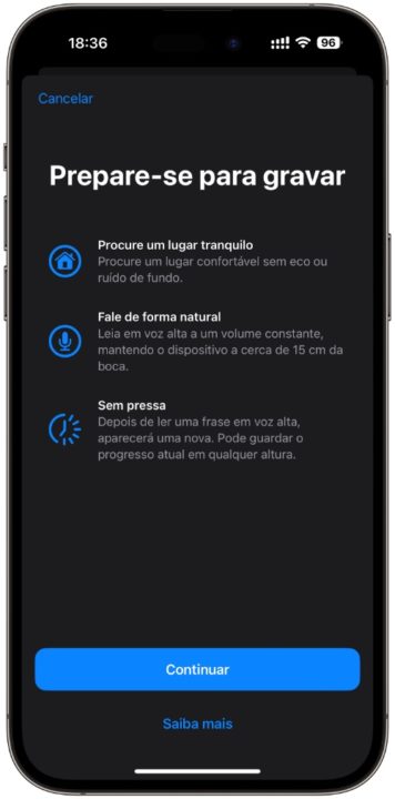 Configurar a Voz pessoal no iPhone com iOS 17