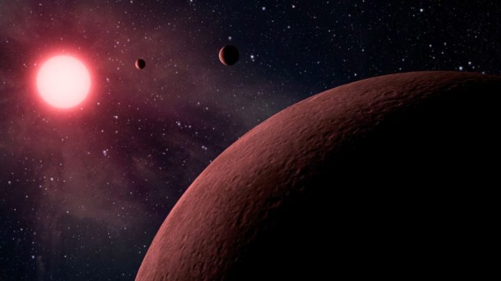 Ilustração de planetas que podem albergar vida