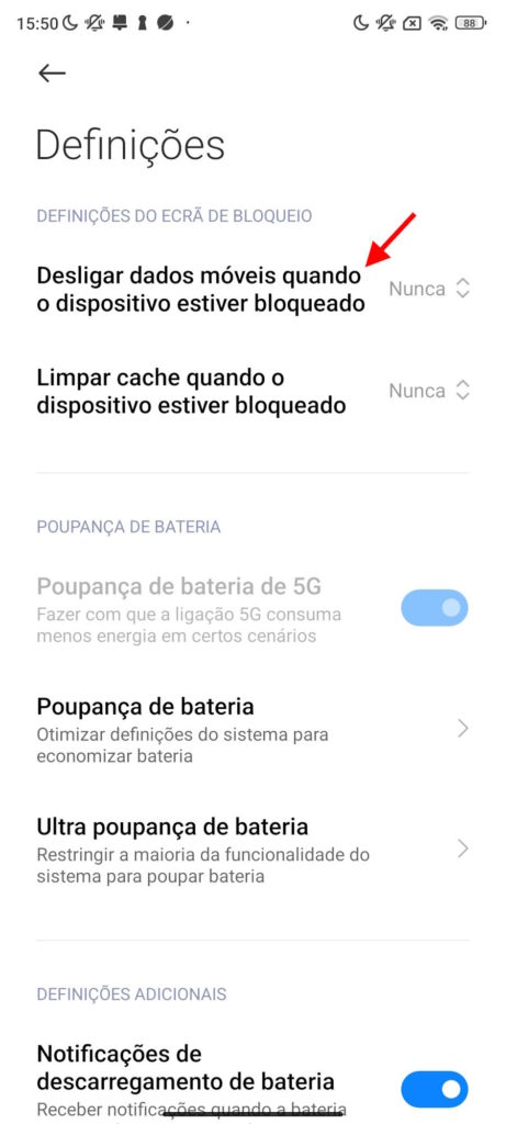bateria dados smartphones Xiaomi MIUI