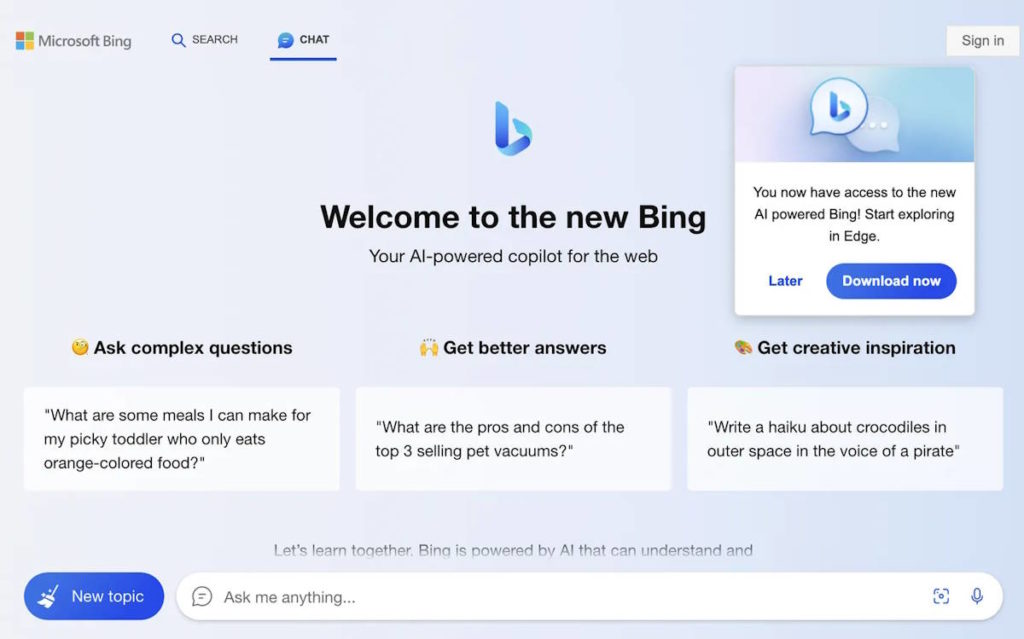 Bing Chat Microsoft Chrome Safari IA