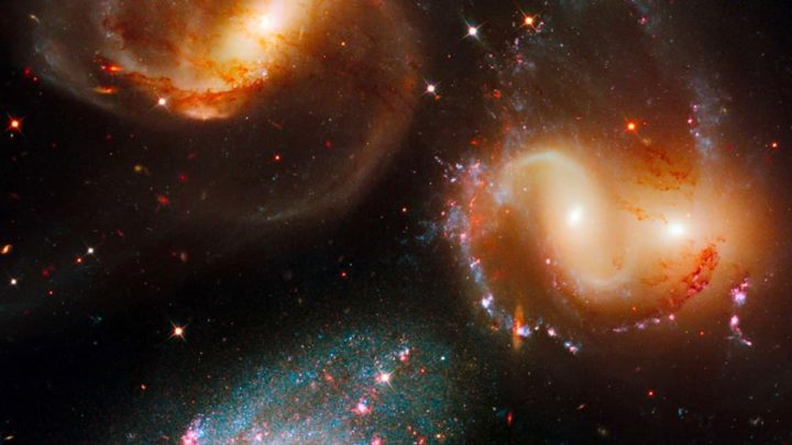 An image of the quintet of galaxies known as Stephan's Quintet shown by NASA
