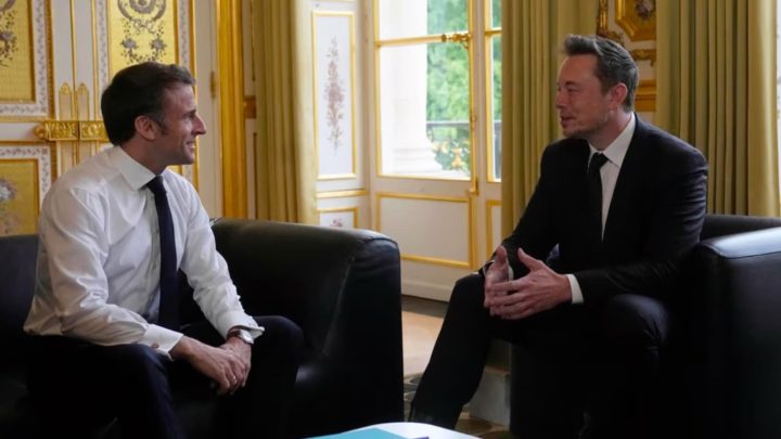 Imagem Emmanuel Macron com Elon Musk