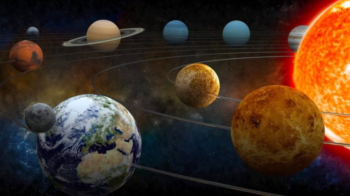 Ilustração do planeta Terra no seu sistema solar