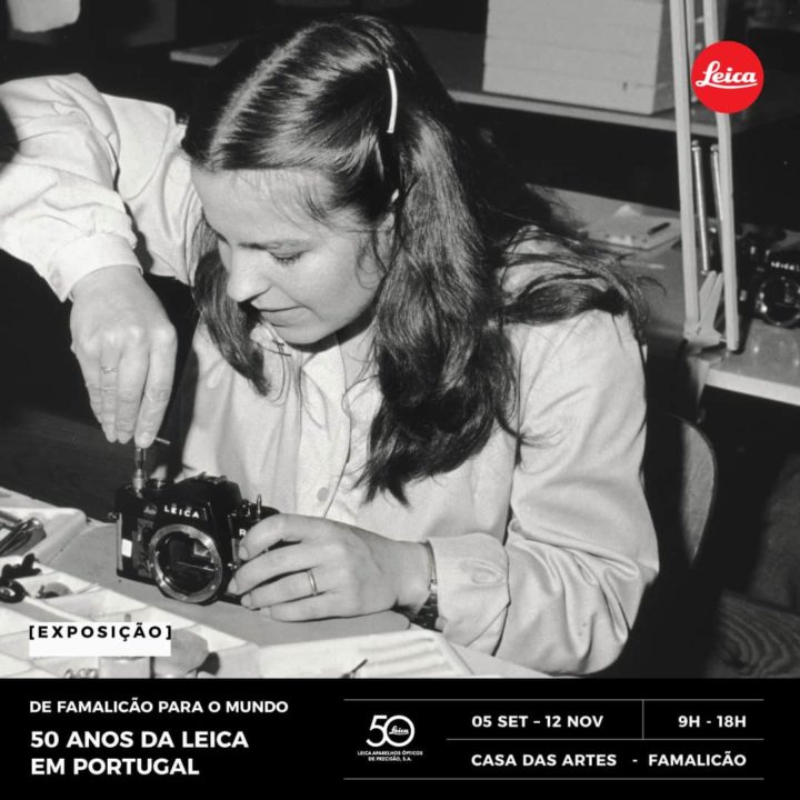 Cartaz da exposição “De Famalicão Para o Mundo: 50 Anos da Leica em Portugal”, em Vila Nova de Famalicão
