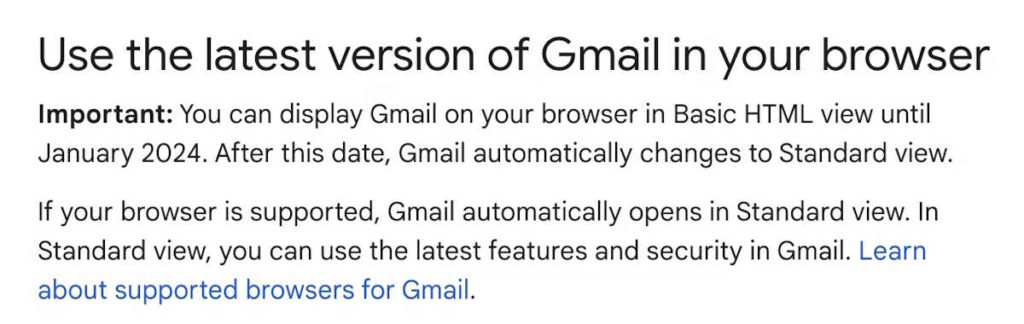 Gmail Google Basic HTML vista email
