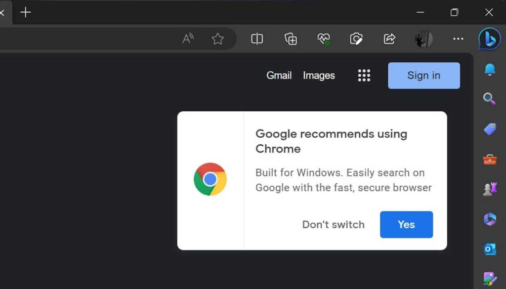 Google browser Chrome Edge incógnito