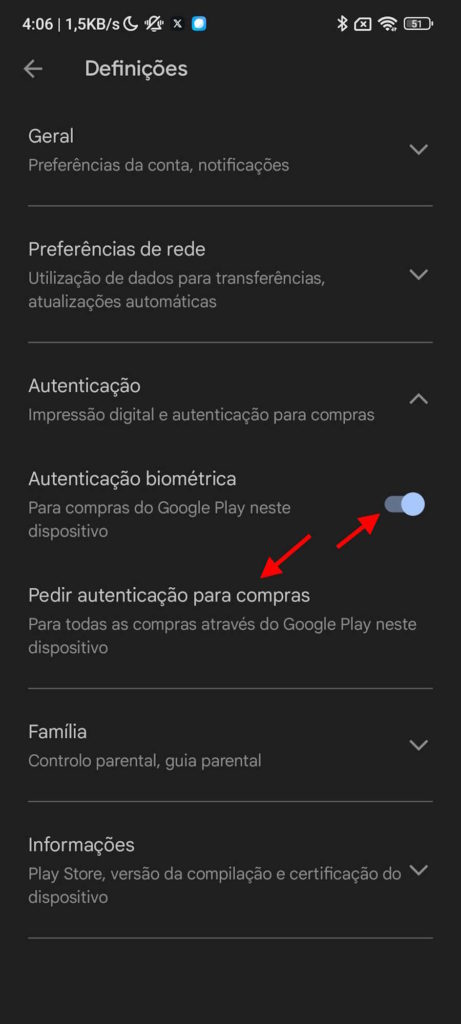 Play Store autenticação Android compras segurança