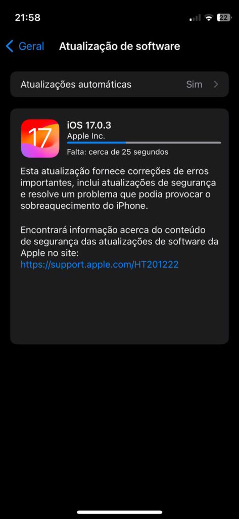 iPhone 15 Pro Apple atualização iOS 17.0.3