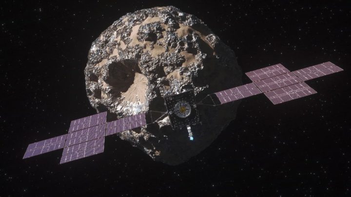Ilustração da nave da NASA a caminho do asteroide Psyche