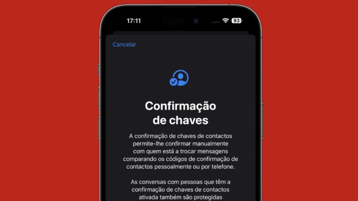 Imagem do iOS 17.2 com o recurso Contact Key Verification ou Conformação de chaves em português