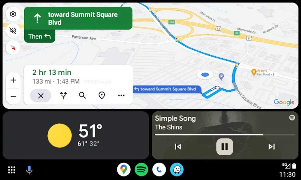 Google Maps Android Auto interface