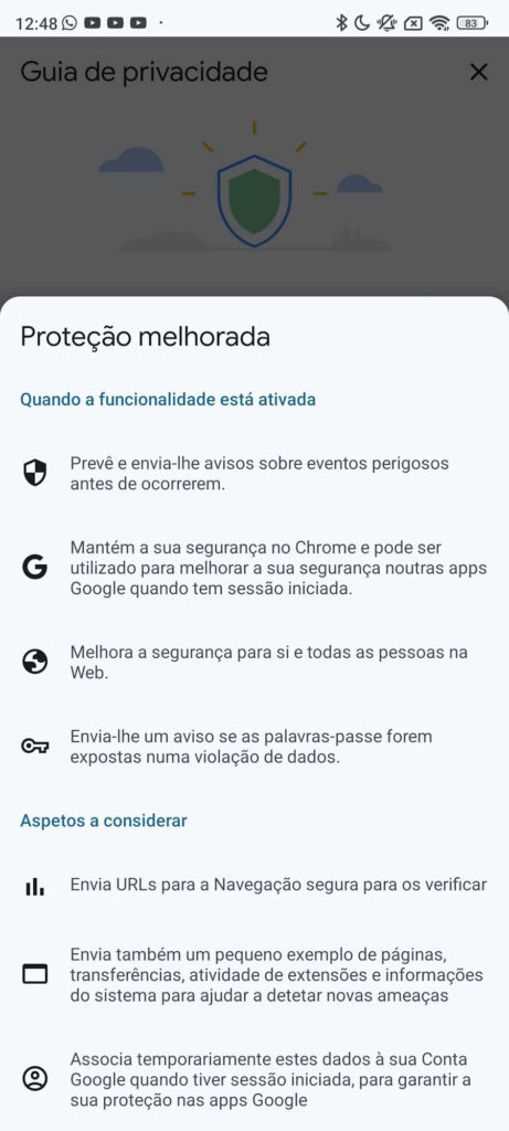 Chrome Android segurança privacidade Google