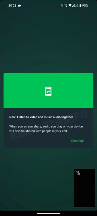 Ouvir música em conjunto numa videochamada no WhatsApp