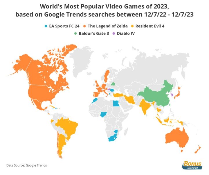 Mapa videojogos mais populares de 2023
