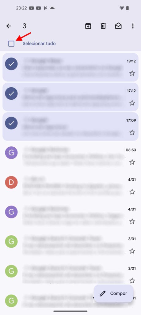 Gmail selecionar mensagens recurso correio