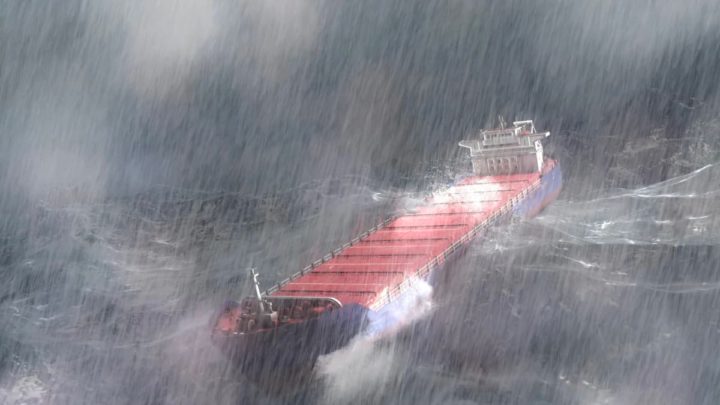 Ilustração de barco a enfrentar ondas cheias de energia