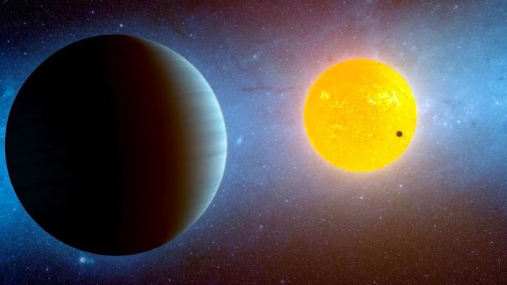 Ilustração do exoplaneta HD 63433d, da sua estrela e do seu irmão, HD 63433b. Existem algumas similaridades com a Terra