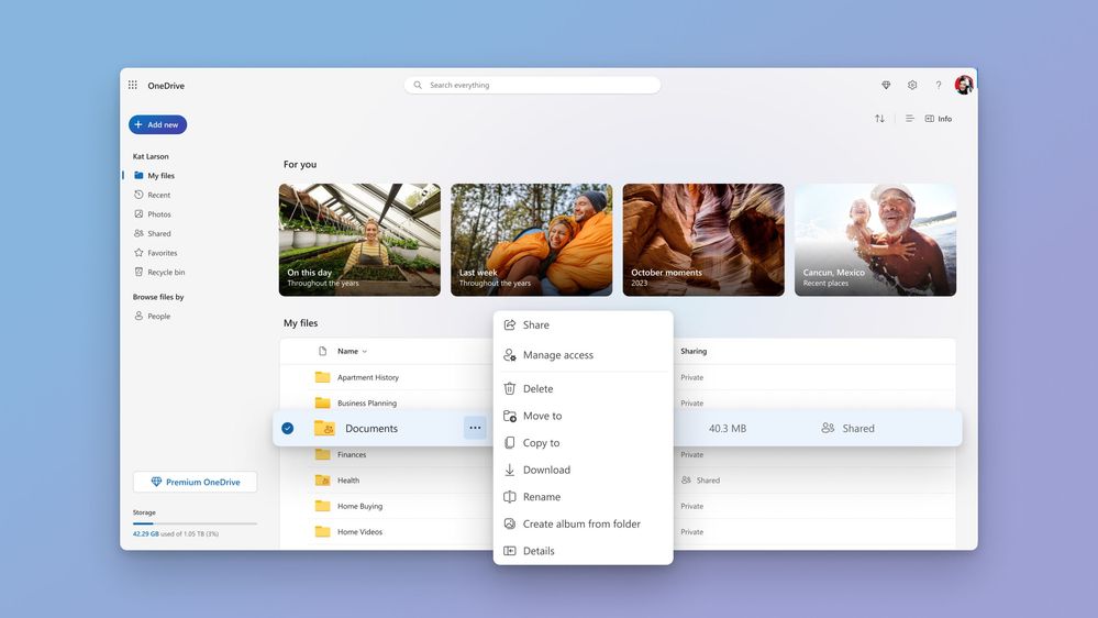 OneDrive Microsoft interface cloud ficheiros