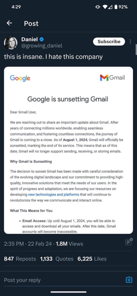 Gmail Google cancela el servicio de Internet X