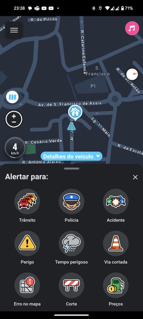 Waze interface simples reportar