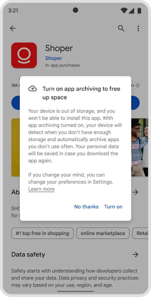 Android 15 Google espaço armazenamento