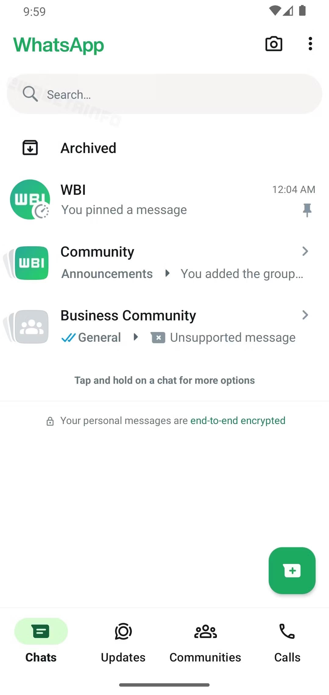 WhatsApp interface swipe Android