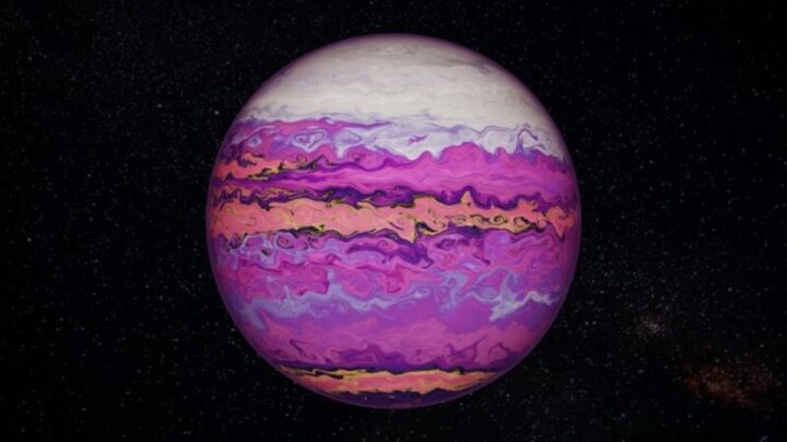 Ilustração de um planeta extraterrestre com "vida" púrpura