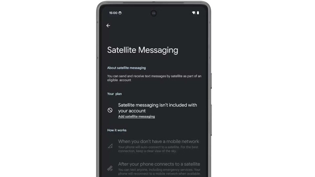 Comunicação satélite Android 15 mensagens emergência