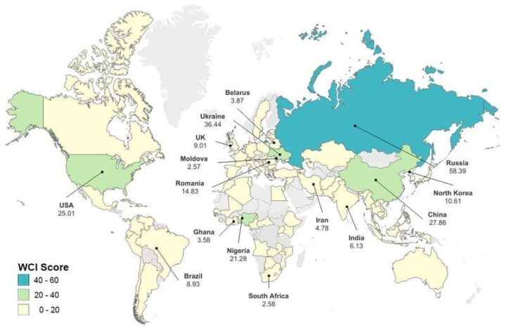 Fonte: World-first Cybercrime Index maps the global geography of cybercrime (abril, 2024)