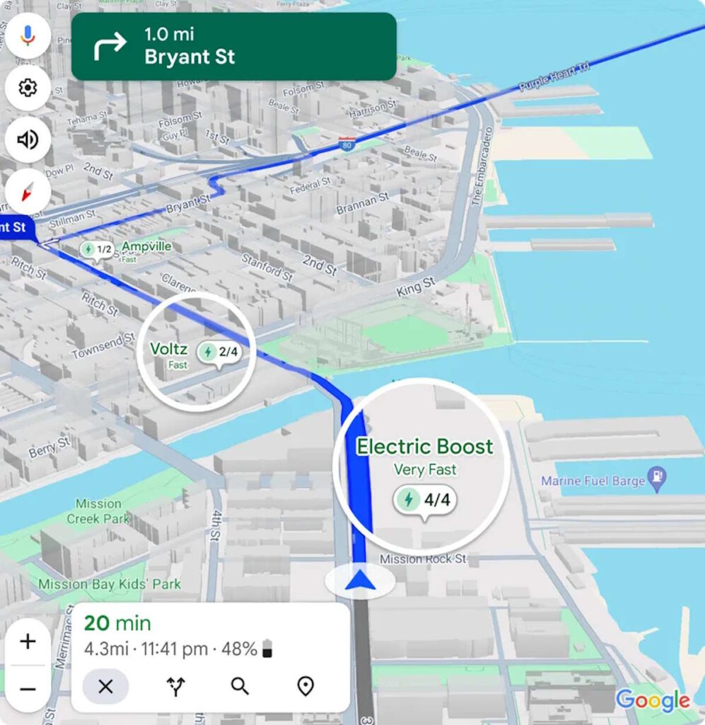 Google Maps carros elétricos carregadores