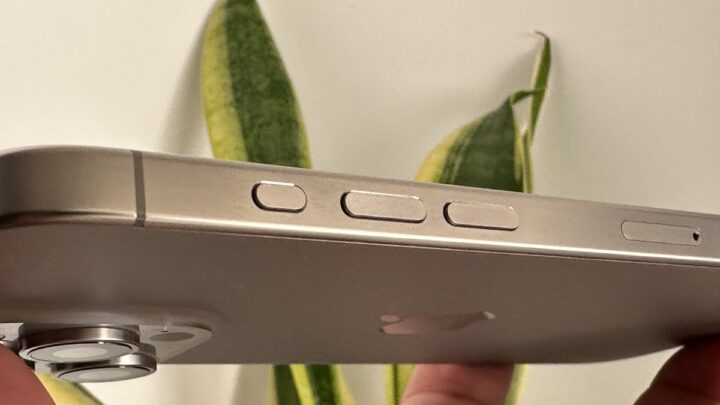 Image of iPhone 15 Pro Max with physical buttons