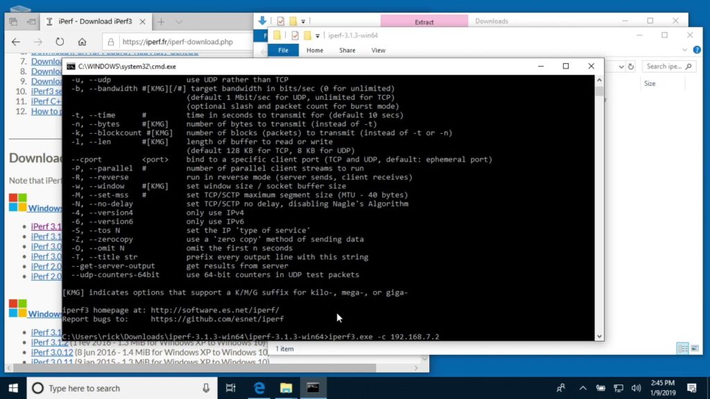 Windows iPerf3 Microsoft rede testes