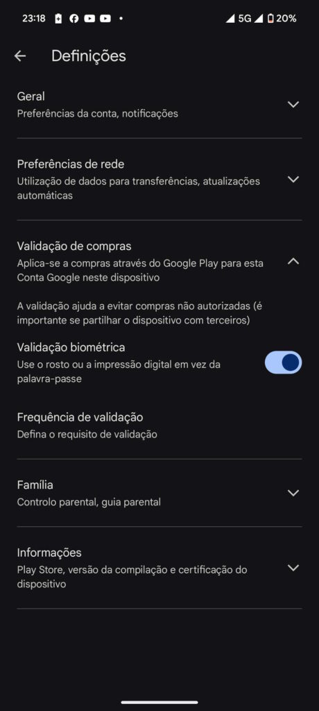 Google Play Android biometria password