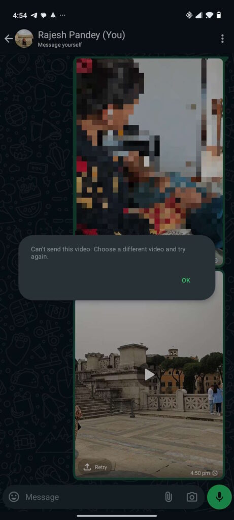 WhatsApp vídeos Android enviar problema