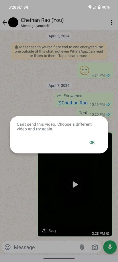 WhatsApp vídeos Android enviar problema