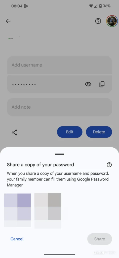 Android partilha passwords Google família