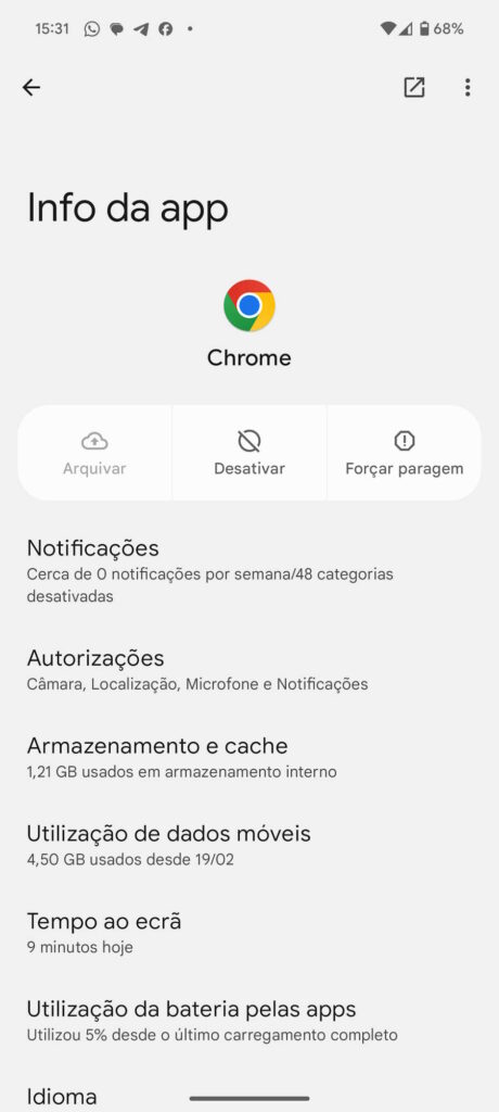 Chrome Google Android problema separadores