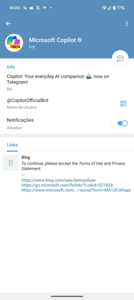 Copilot Telegram IA Microsoft bot