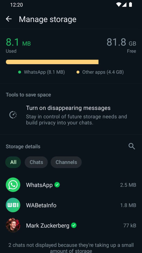 WhatsApp espaço armazenamento smartphone