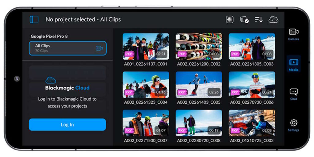 Android app Blackmagic Camera vídeo