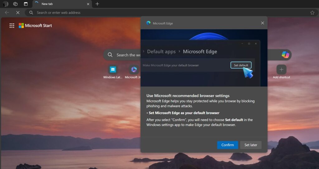 Edge Microsoft Windows 11 browser padrão