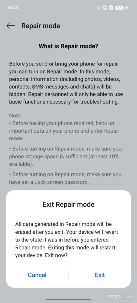 Android 15 modo reparação OnePlus
