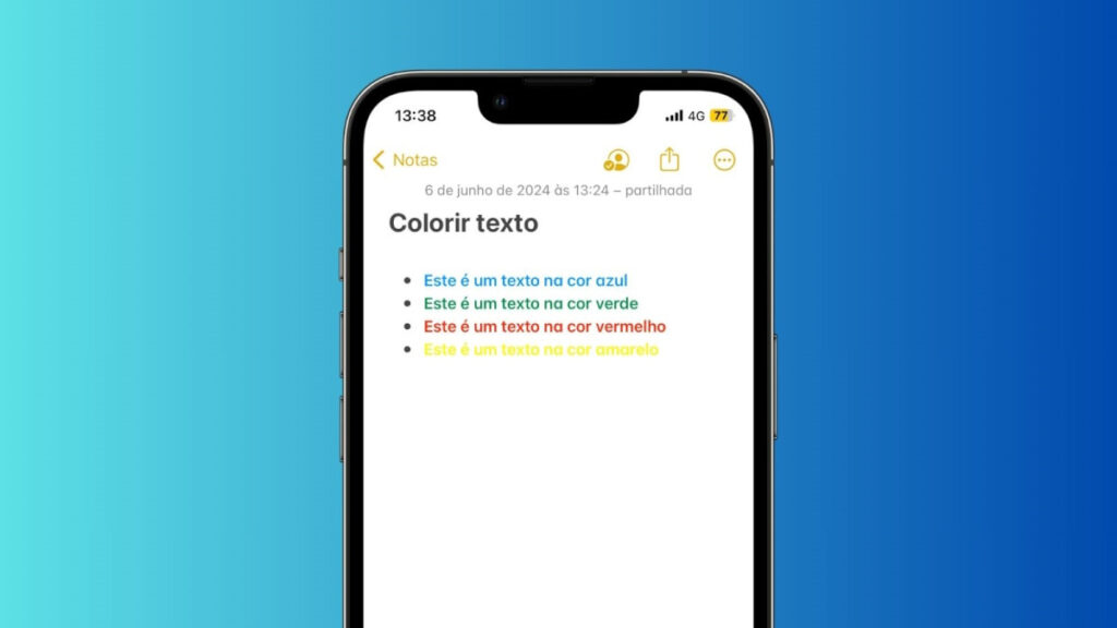 Como colorir o texto na app Notas do iPhone?