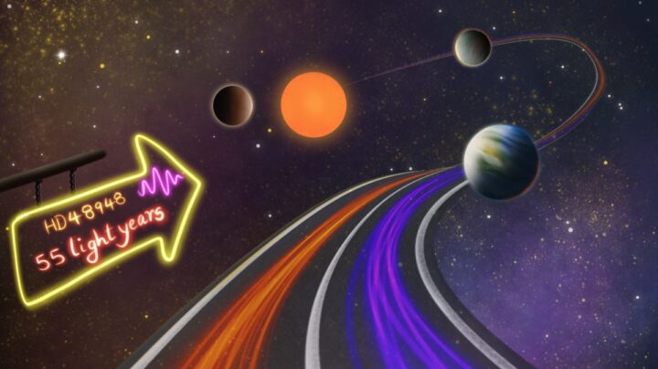 Ilustração de exoplaneta superterra perto da sua estrela anã laranja
