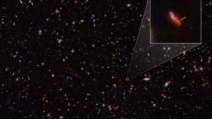 Imagem da mais distante galáxia alguma vez fotografada pelo Telescópio Espacial James Webb