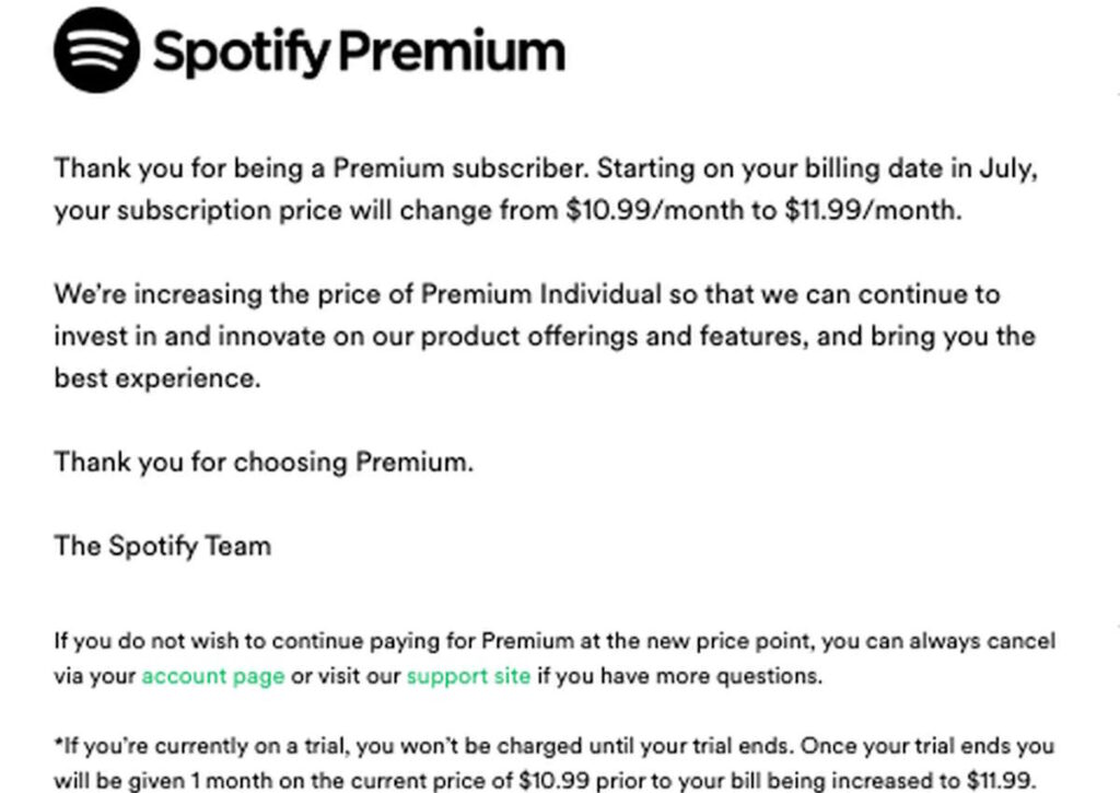 Spotify preços EUA plano